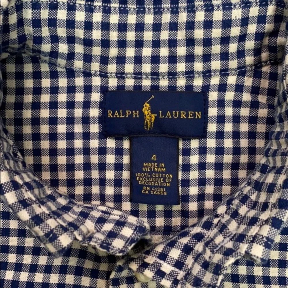 Ralph Lauren Boys Navy Gingham Style Button Down Shirt